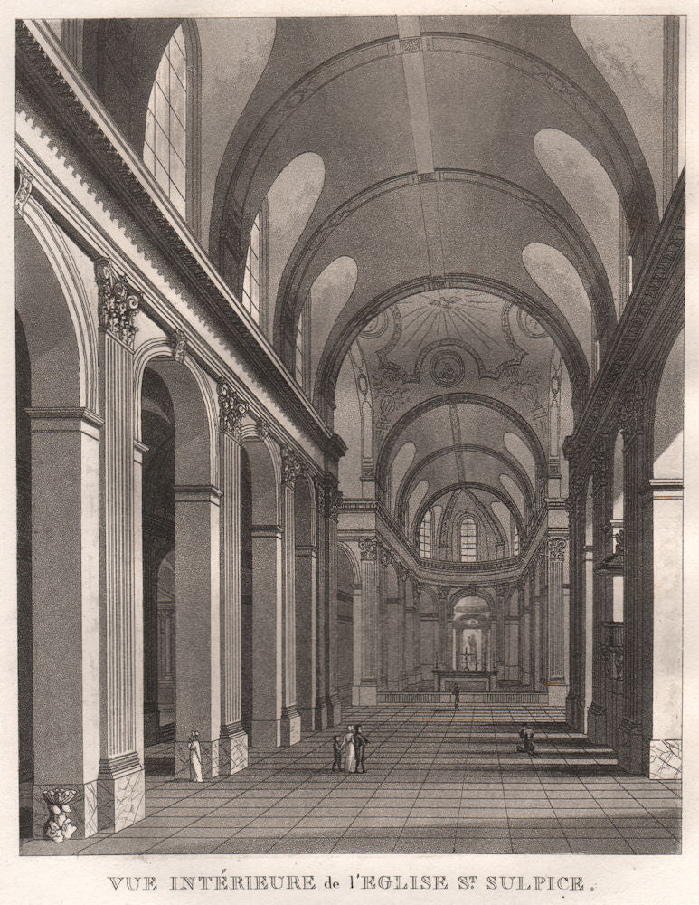 PARIS. Eglise Saint-Sulpice. Intérieure. Aquatint 1808 old antique print